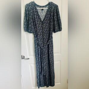 Universal Thread Navy Floral Button-Front Jumpsuit with Tie Waist - Size Small